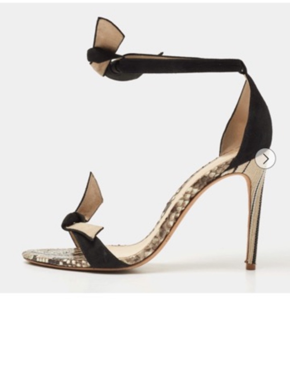 Black Suede Knot Ankle-Strap Heels with Snake-Print Insole - Picture 3 of 4